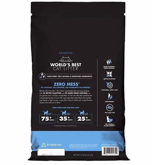 Zero Mess by World s Best Unscented Clumping Corn Cat Litter 24 lb Smart Pet Kuwait